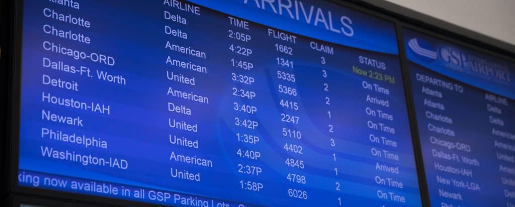 GSP Airport flight information display monitors